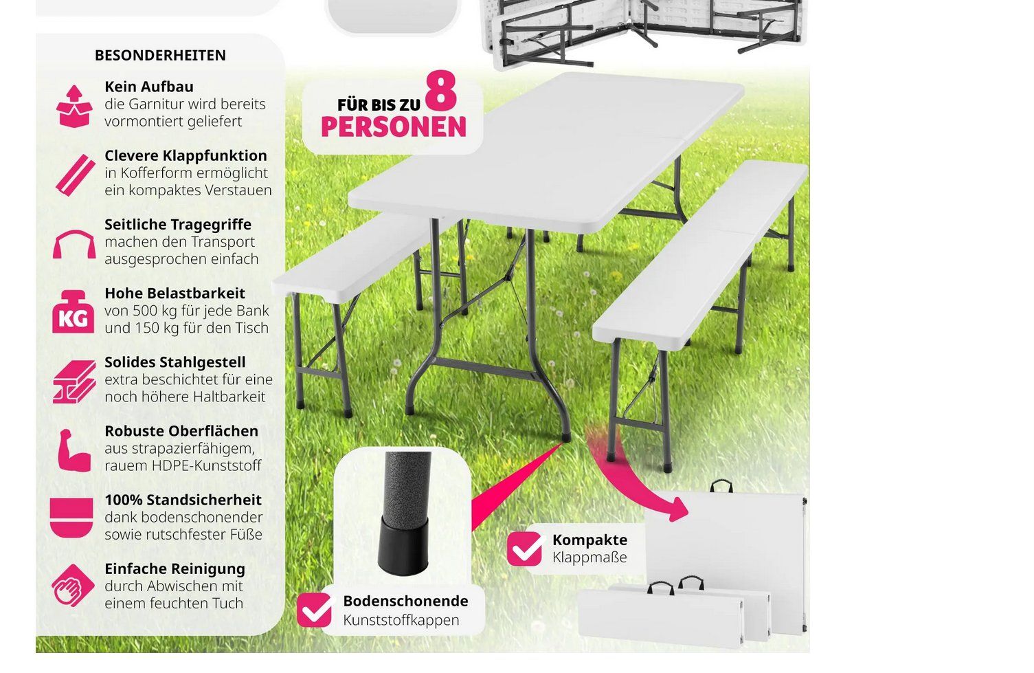 Tavoli: Campingtischgarnitur Panja klappbar, Kunststoff schwarz – Difettoso da Steinhausen venduto da Retourenprofis 1