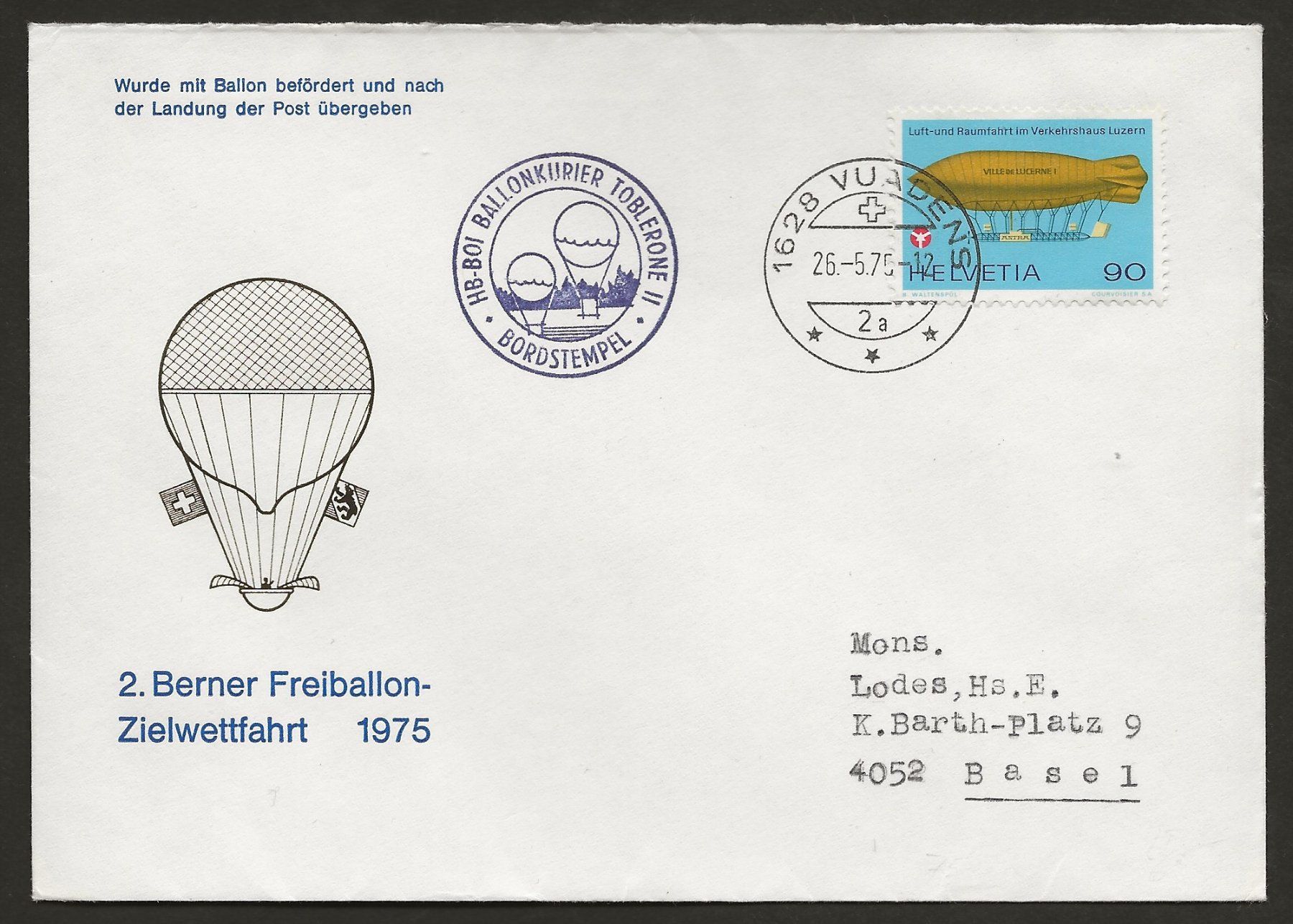Alle Briefmarken: Ballon Flugpost Schweiz  Bern Vuadens Luftpost – Gebraucht aus Au ZH von xelagreb01