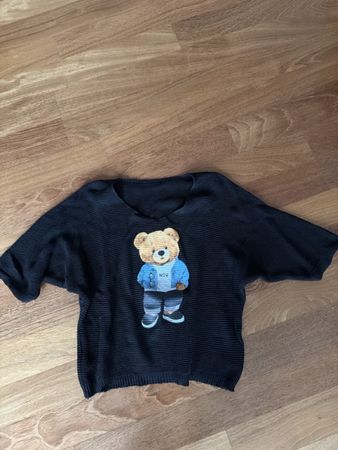 Damen Pullover schwarz mit Bärenmotiv Baumwollgemisch