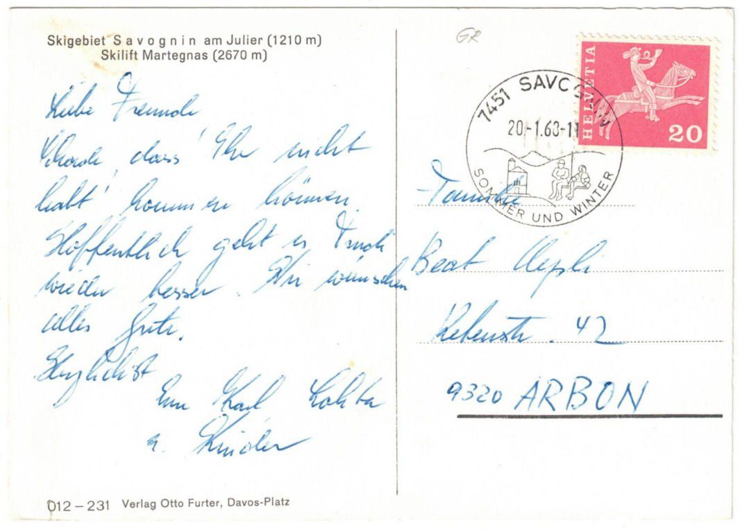 Cartoline postali: Savognin - Skilift Martegnas – Usato da Binningen venduto da Mountainrider 1