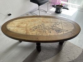 Table Basse ovale signée Barrois de Vaulauris char antique