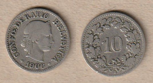 Alle Münzen: 10 Rappen 1906 – Gebraucht aus Allschwil von Coinfreak