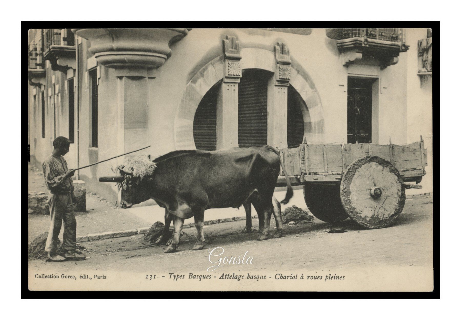 Ansichtskarten: TYPES BASQUES - 1900 "Attelage & Chariot à Roues Pleine" – Gebraucht aus Onex von Lagorel01