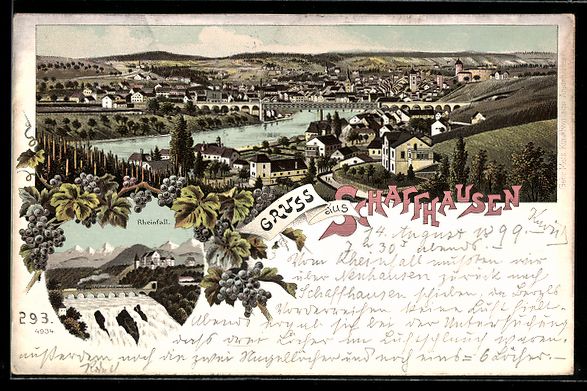 Cartoline postali: Litho Schaffhausen, Ortsansicht, Rheinfa – Usato da Berlin venduto da bartko-reher