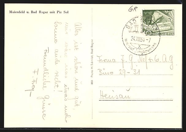 Cartoline postali: Maienfeld, Ortsansicht mit Bad Ragaz und – Usato da Berlin venduto da bartko-reher 1
