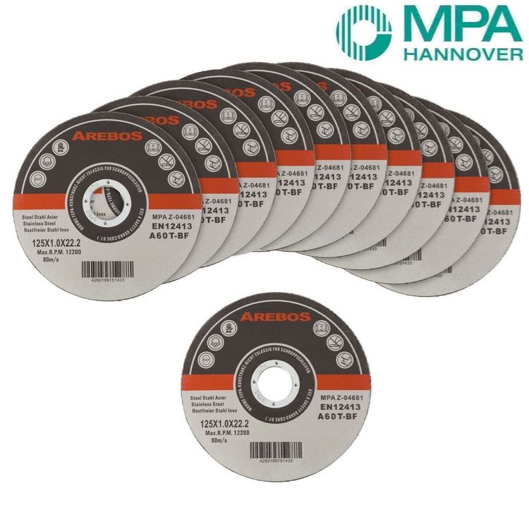 25x Arebos Trennscheiben 230 Mm – Für Stahl, Edelstahl, Inox & Co. – MPA-geprüft Nach EN 12413 – Vor- & Rücklauf
