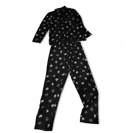 Damen Pyjama Set schwarz mit Katzenmuster 