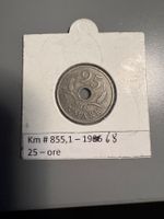 Münze Dänemark 25 Ore 1968 KM 855.1 gelocht im Rahmen