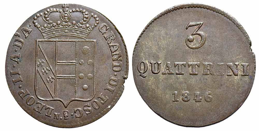 Alle Münzen: Florenz, 3 Quattrini 1846 – Gebraucht aus Chiasso von Novamarketing