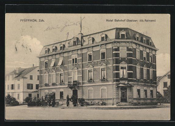 Cartoline postali: Pfäffikon, Hotel Bahnhof Alb. Reimann,  – Usato da Berlin venduto da bartko-reher