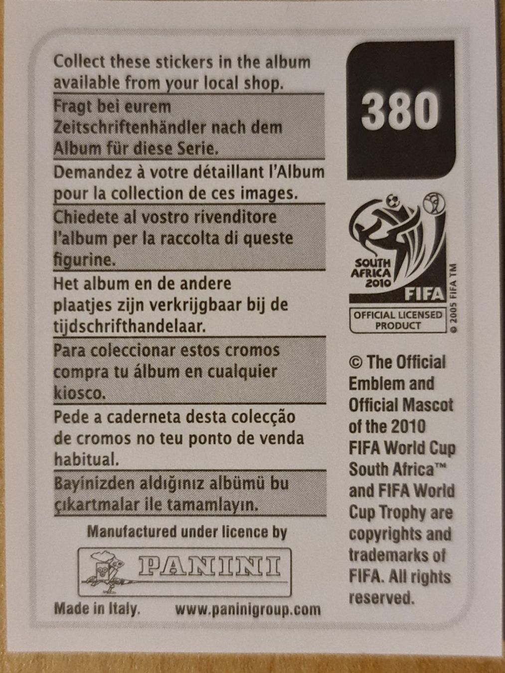 Panini Carte collezionabili: Panini WM 2010 Nr. 380 – Nuovo (secondo la descrizione) da Dintikon venduto da Prime-shop 1
