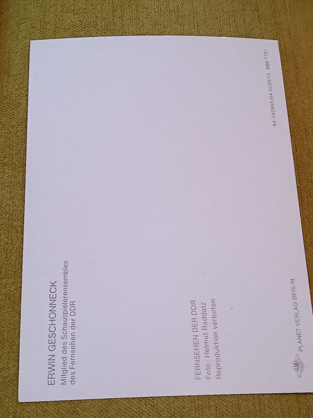 Autografi: Erwin Geschonneck - 2008 verstorben - handsignierte AK – Usato da Menziken venduto da Autogramme 1