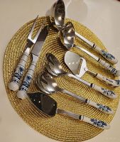 Servier- & Dessert Set, Porzellangriffe, Zwiebelmuster