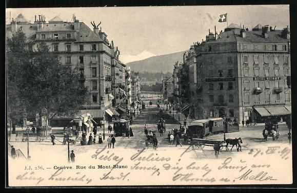 Cartoline postali: Genéve, Rue du Mont-Blanc, Strassenbahn – Usato da Berlin venduto da bartko-reher