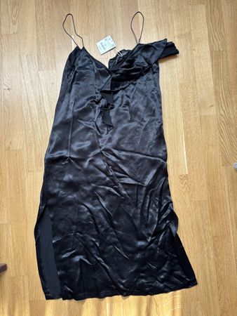 Zara black satin cocktail dress size M new