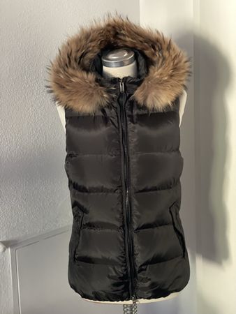 Daunenweste Bomboogie schwarz mit Pelzkragen Kapuze S