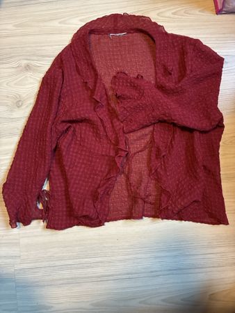 Lightweight Cardigan Burgundy Ruffled Texture Open Front