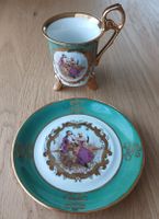 Porzellan Tasse mit Unterteller grün Gold Dekor, Vintage