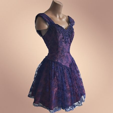 Sommerkleid Festival Party Abendkleid lila Spitze Gr. S kurz
