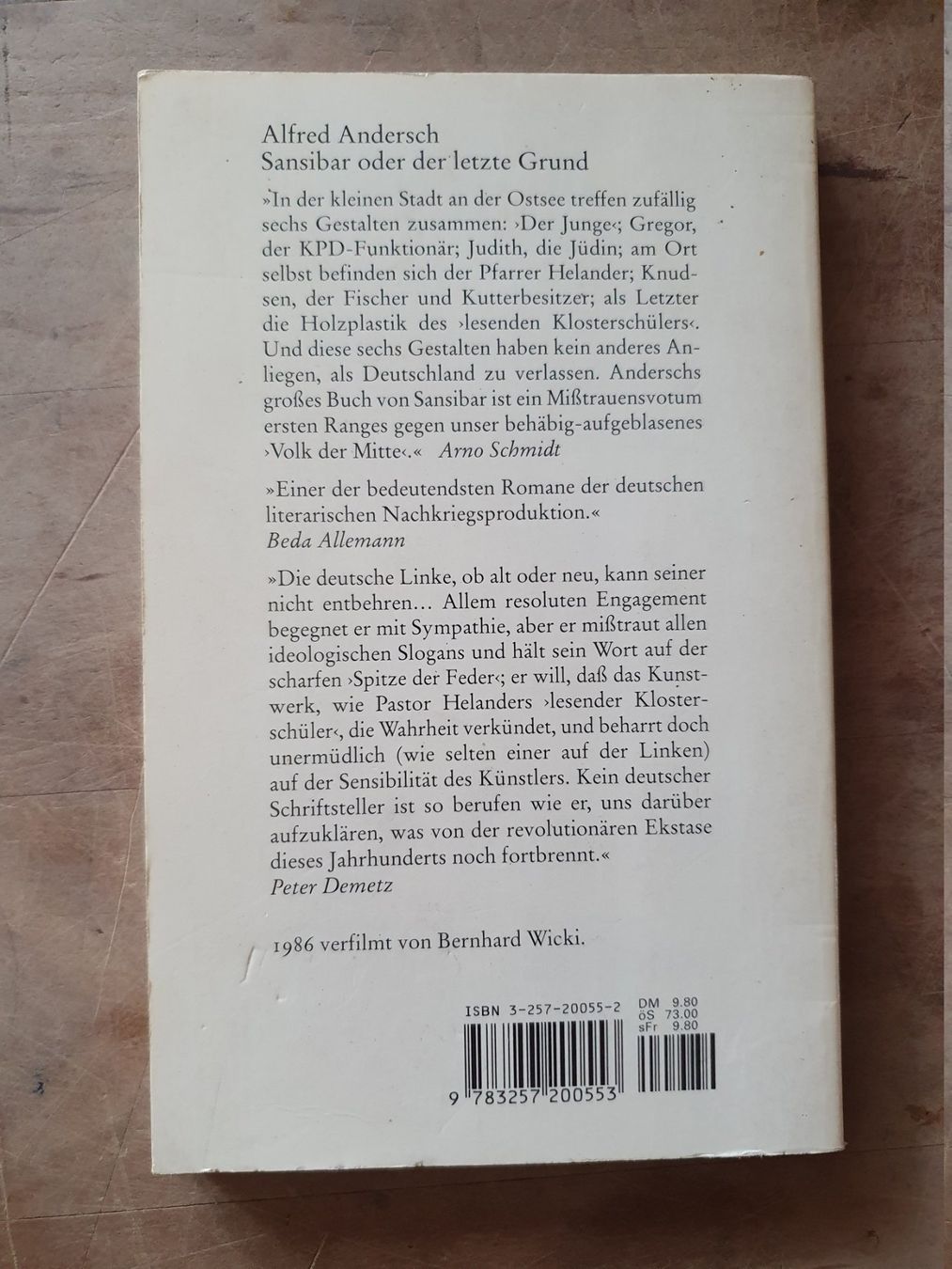 Bücher: Sansibar oder der letzte Grund - Alfred Andersch - Diogenes – Gebraucht aus Zürich von loosebone 1