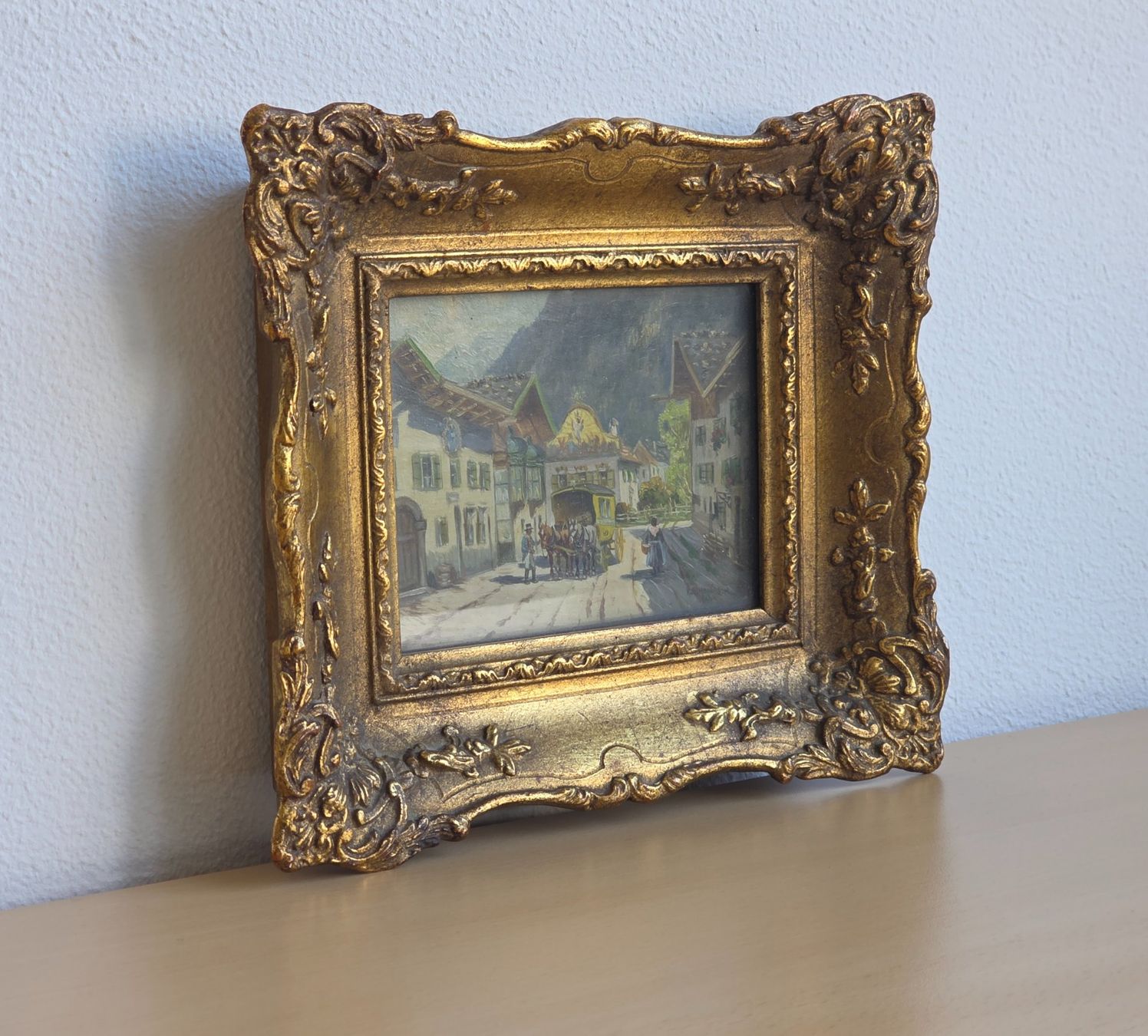 Dipinti: Antikes Ölgemälde K. Rohrhirsch: Postkutsche in Mittenwald – Usato da Dietlikon venduto da litisop 3