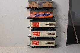 5 Güterwagen Coca-Cola Ovomaltine,Fiat Lima HO/DC ohne OVP