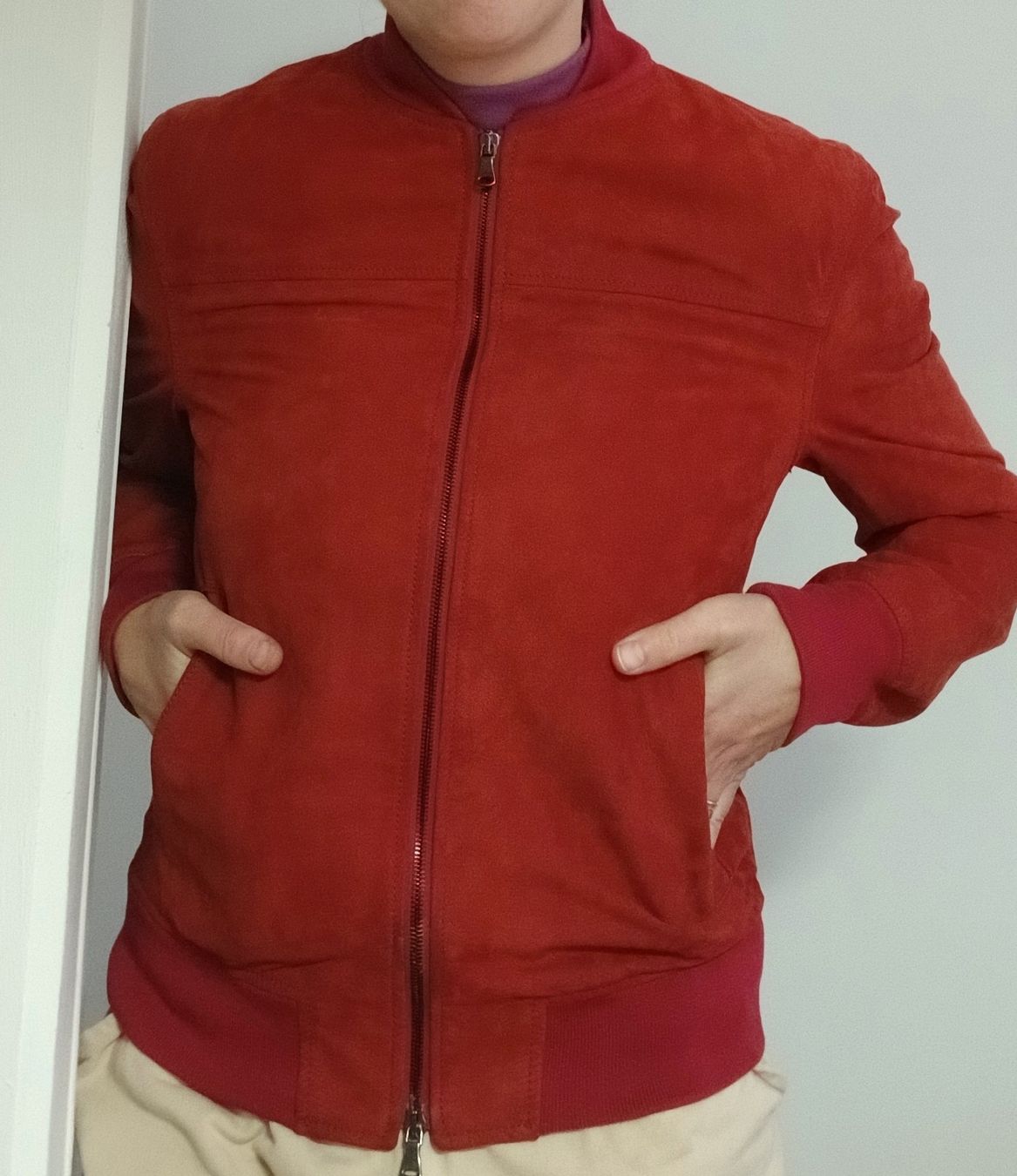 Giacche: Orciani Leather Velour Red Bomber Jacket IT 44 – Nuovo (secondo la descrizione) da Wil SG venduto da tre_g2l7 9