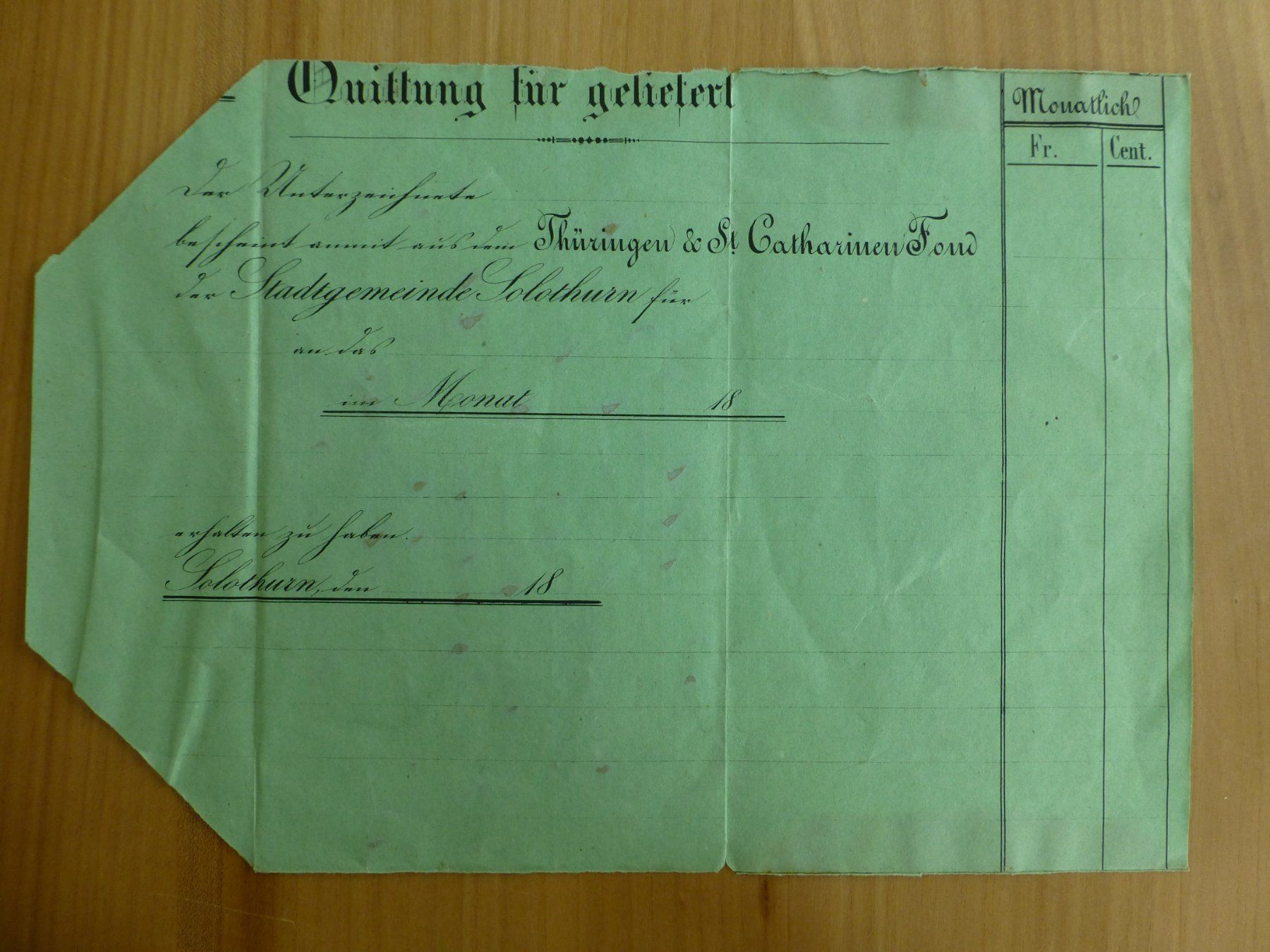 Dokumente: Solothurn, Protocol Auszug, Gemeinde Solothurn 1847 – Gebraucht aus Bettlach von 1saurer