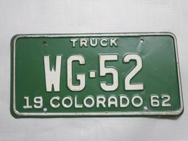 Altes USA Kennzeichen Colorado 1962 Truck WG-52 Rarität!