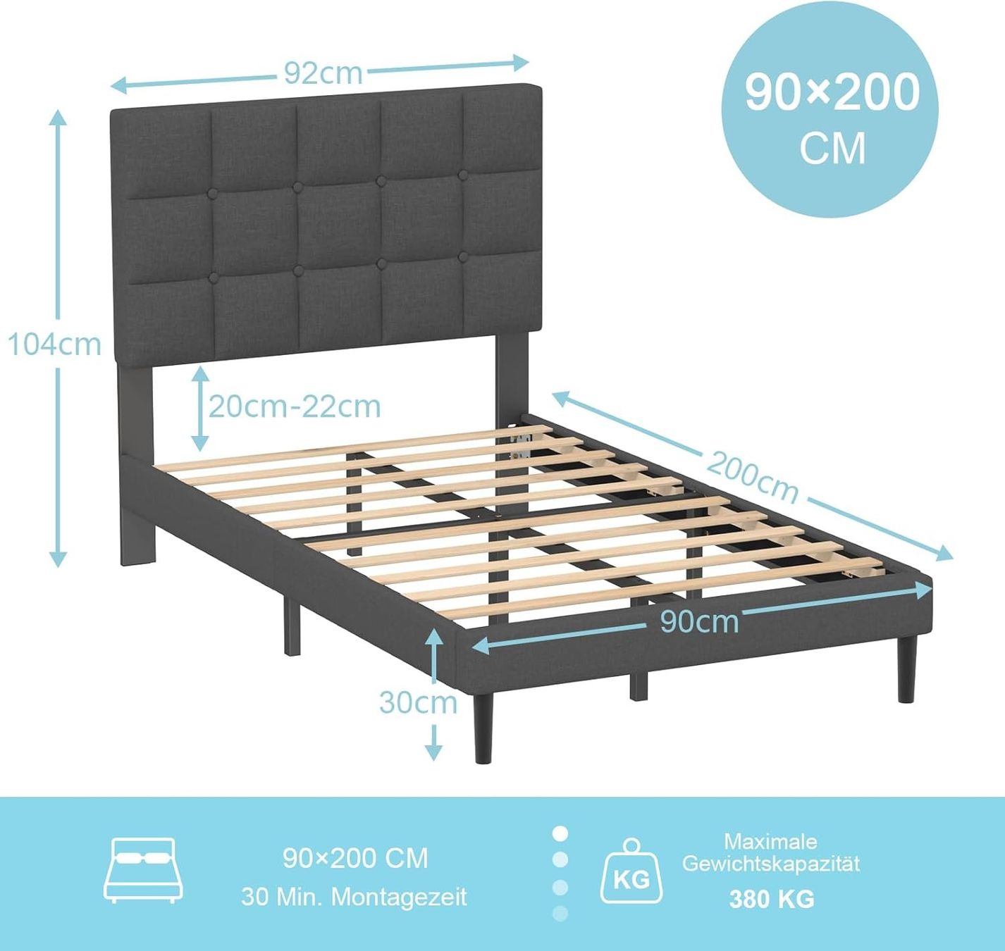 Betten: Polsterbett 90x200 Einzelbett mit Kopfteil Lattenrost – Neu und originalverpackt aus Bremgarten b. Bern von Meeegasales60 1