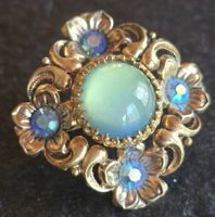 Brosche Blumenmuster mit Steinen Goldfarben antik