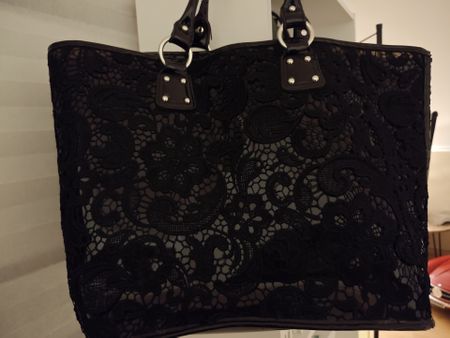 Damen shopper schwarz mit Spitzenmuster 