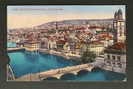 AK Zürich mit Grossmünster und Universität