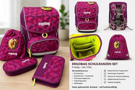 Ergobag Schulranzen-Set 5-teilig  Lila/Pink  guter Zustand