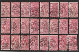gutes Doubletten Lot, 78A, UPU 1900, 10 Rp rot gestempelt