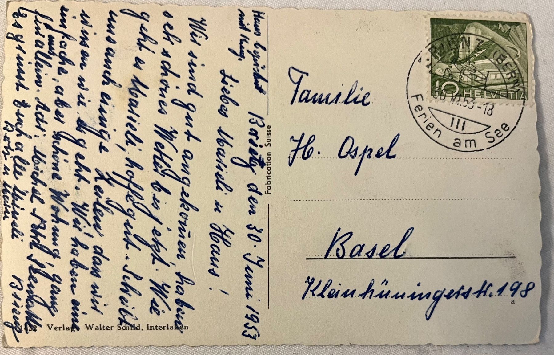 Cartoline postali: Brienz, gelaufen 1953 – Usato da Basel venduto da so1_nf6l 1