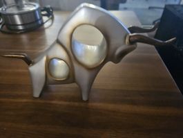 Dekorative Stier Figur Metall kupferfarben bronze 