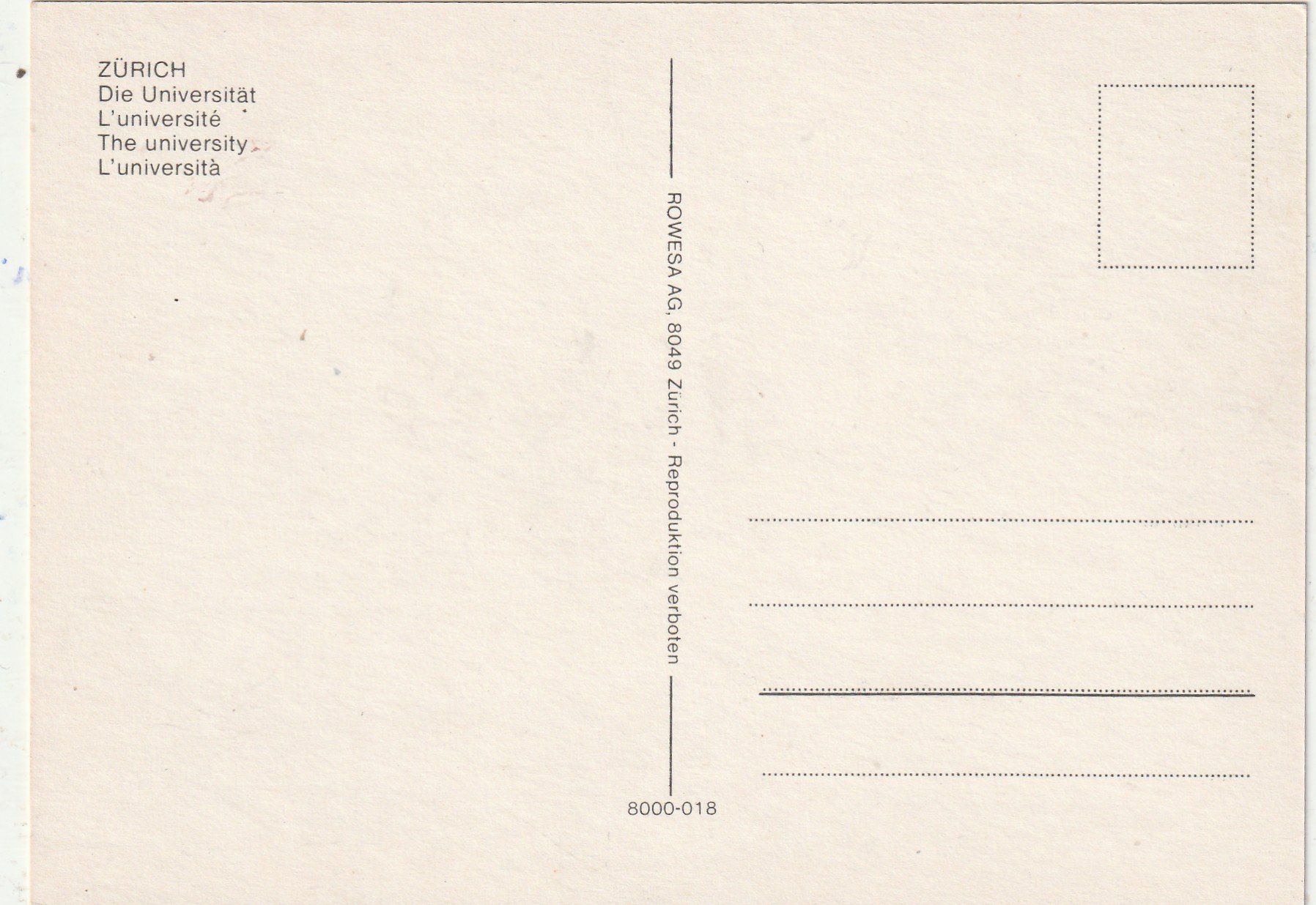 Cartoline postali: Zürich Universität – Usato da Lumbrein venduto da made02 1