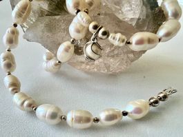 Traumhafte Perlenkette 925 Silber mit schwebender Perle