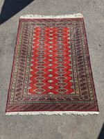 Teppich Seide Kelim rot/beige/schwarz gemustert mit Fransen