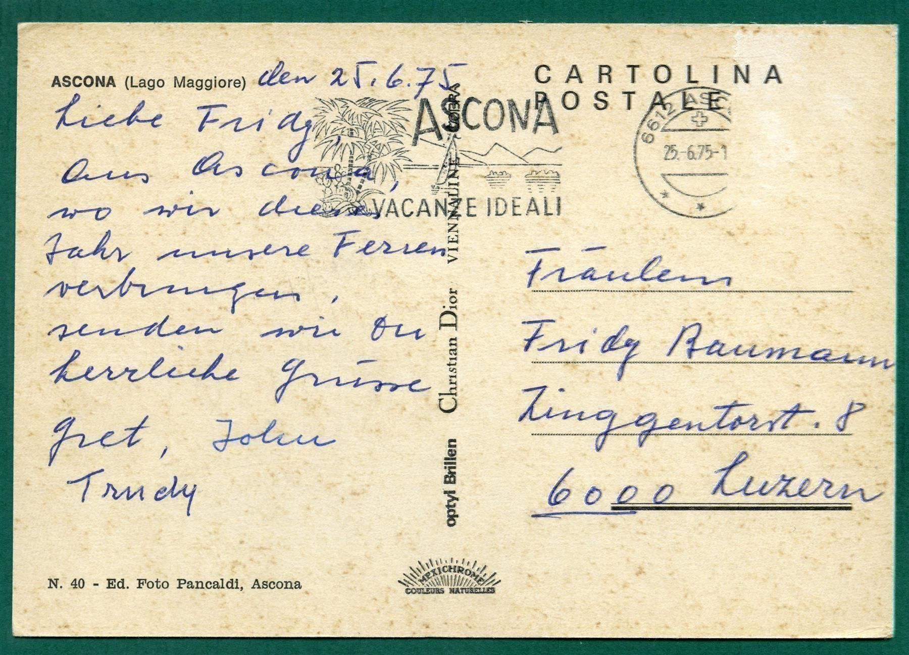 Cartoline postali: Ascona, 1975, gelaufen, Grossformat – Usato da Sargans venduto da Hausi1951 1