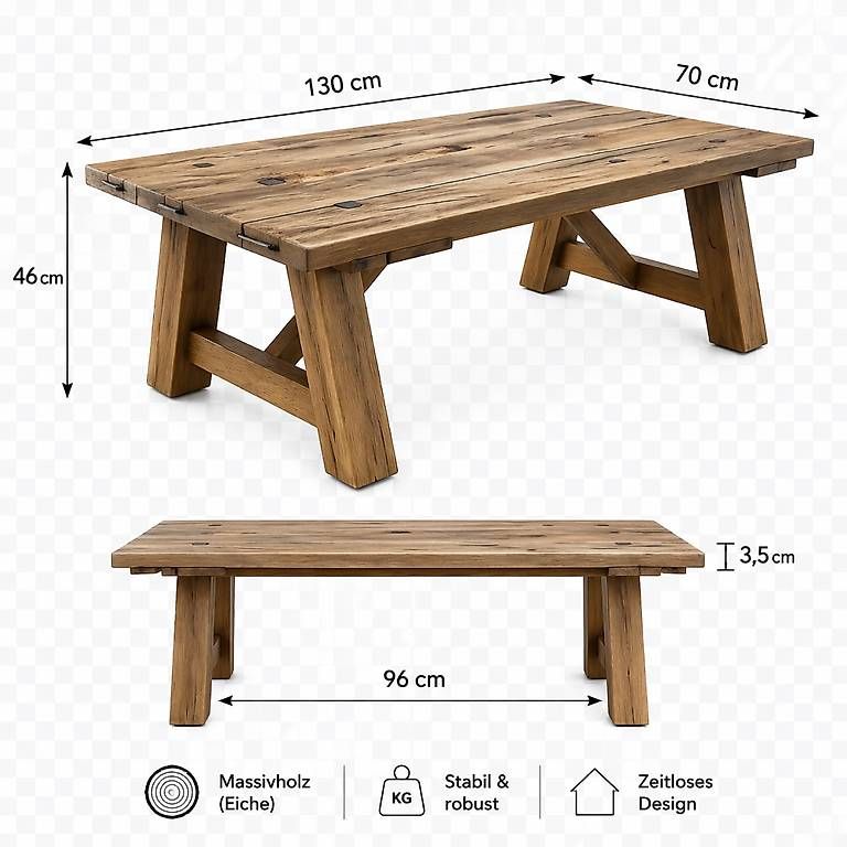 Tische: Massiver Eichenholz-Tisch, robust & stabil, 130x70cm – Gebraucht aus Veltheim AG von urani07