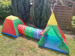 Tipi & Tunnel enfant multicolore pour jardin - bon état!