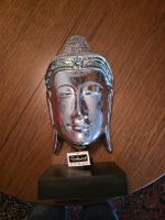 Buddha Kopf Skulptur Silberlook, Vintage Deko Objekt, Neu