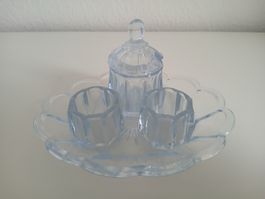 Miniature Vintage Blue Glass Candy Dish Set