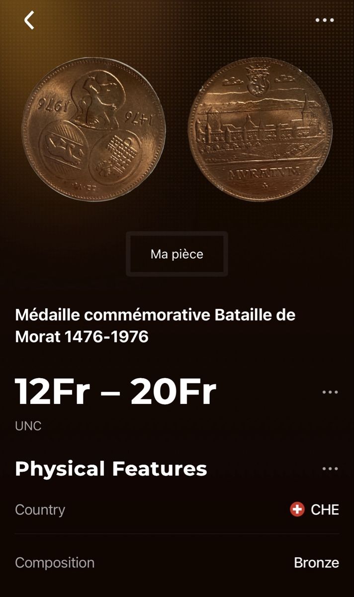 Alle Münzen: Médaille commémorative Bataille Morat 1476-1976 – Gebraucht aus La Chaux-de-Fonds von NovoFr