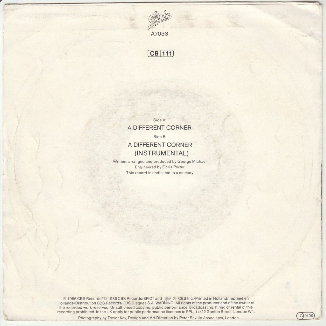 Dischi in vinile: George Michael - A Different corner 7" Vinyl 1986 – Usato da Tübach venduto da JamesStone 1