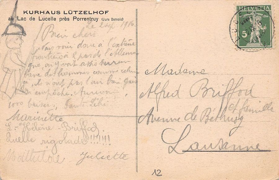 Cartoline postali: Lac de Lucelle, Kurhaus Lützelhof, circulée 1916 – Usato da Frauenfeld venduto da POML 1