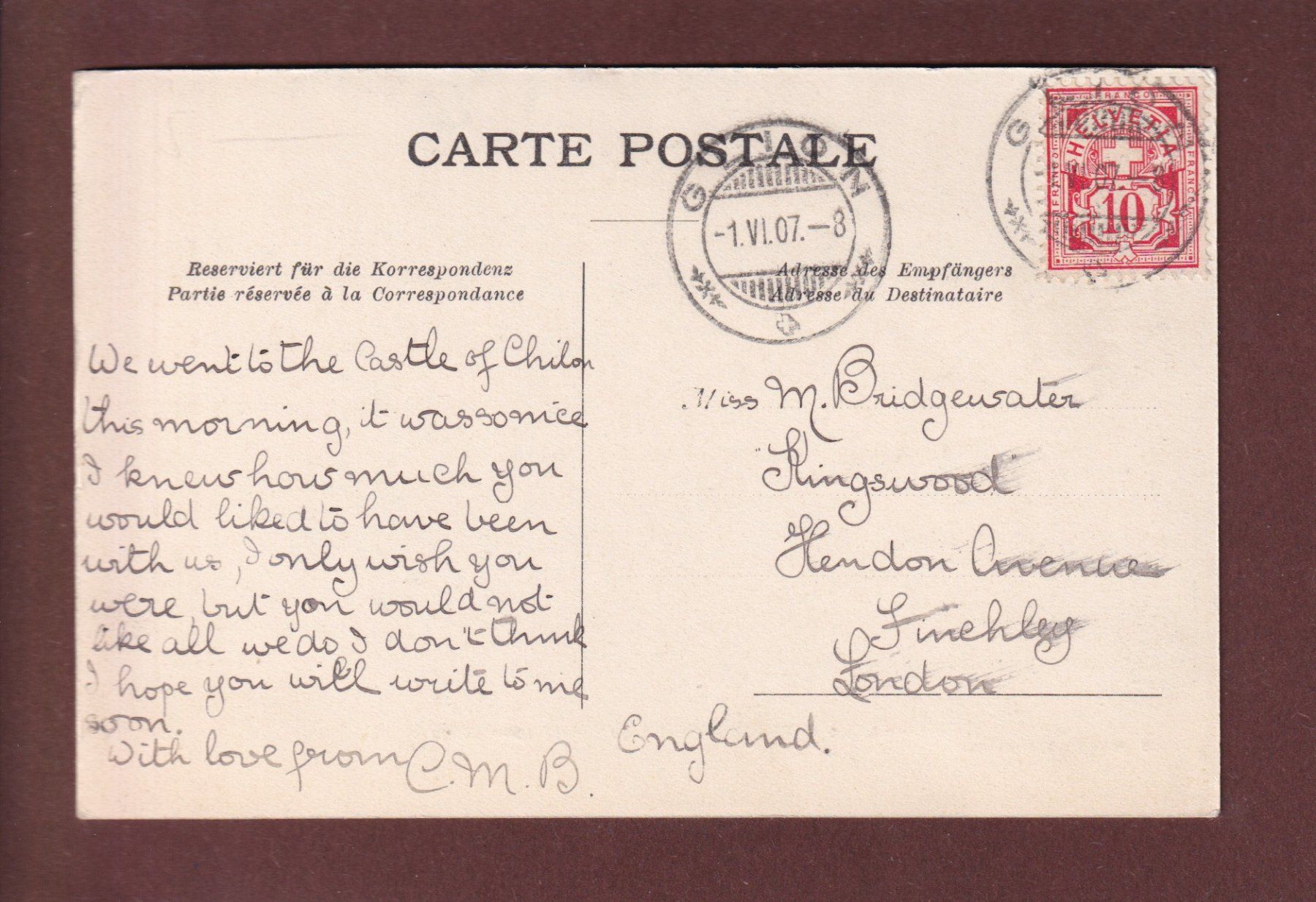 Cartoline postali: CHILLON - Chambre du Duc de Savoie - 1907 – Usato da Pully venduto da nicecards 1