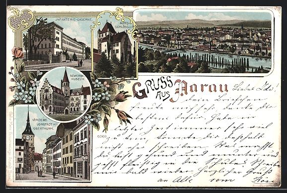 Ansichtskarten: Litho Aarau, Altes Schlössli, Infanteri – Gebraucht aus Berlin von bartko-reher
